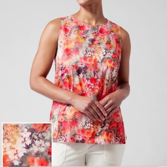 Athleta Refined Zephyr Sleeveless Tank Top Womens Large Pink Floral Blur - Picture 1 of 7